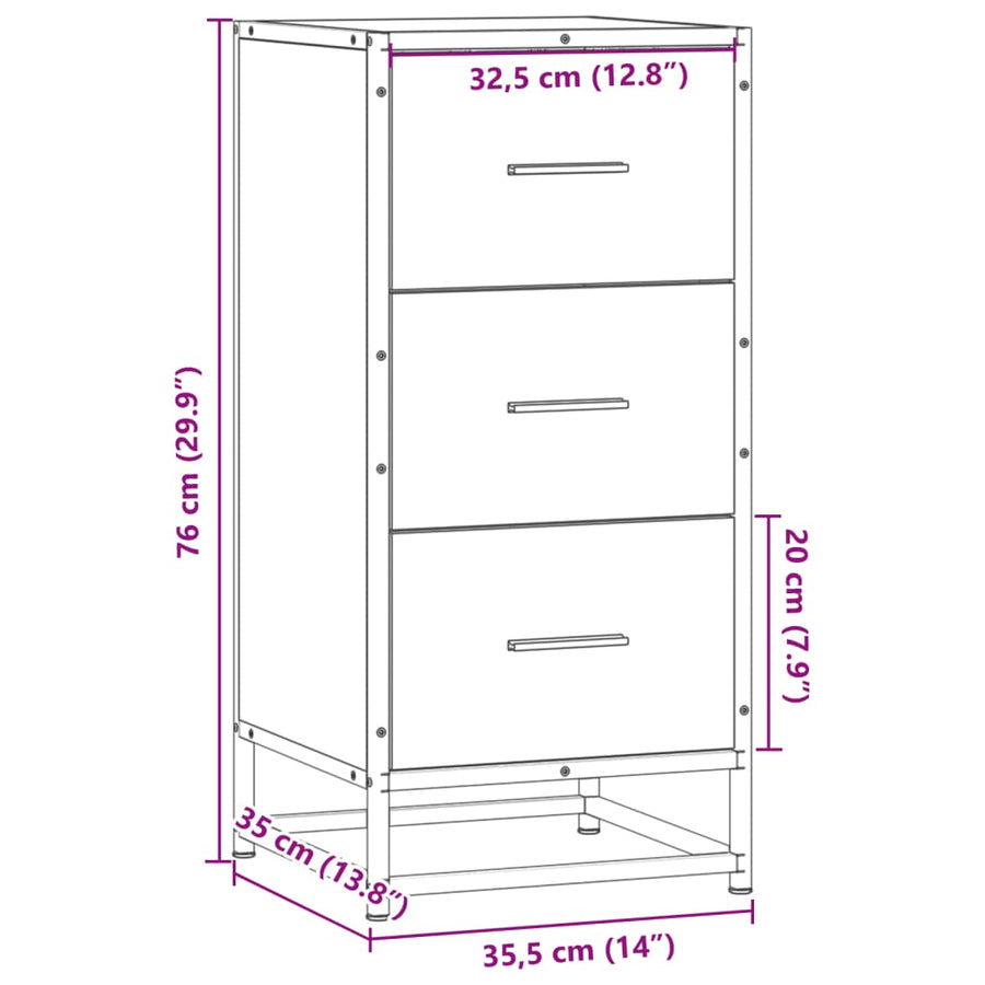 Dressoir 35,5X35X76 Cm Bewerkt Hout En Metaal Gerookt eiken
