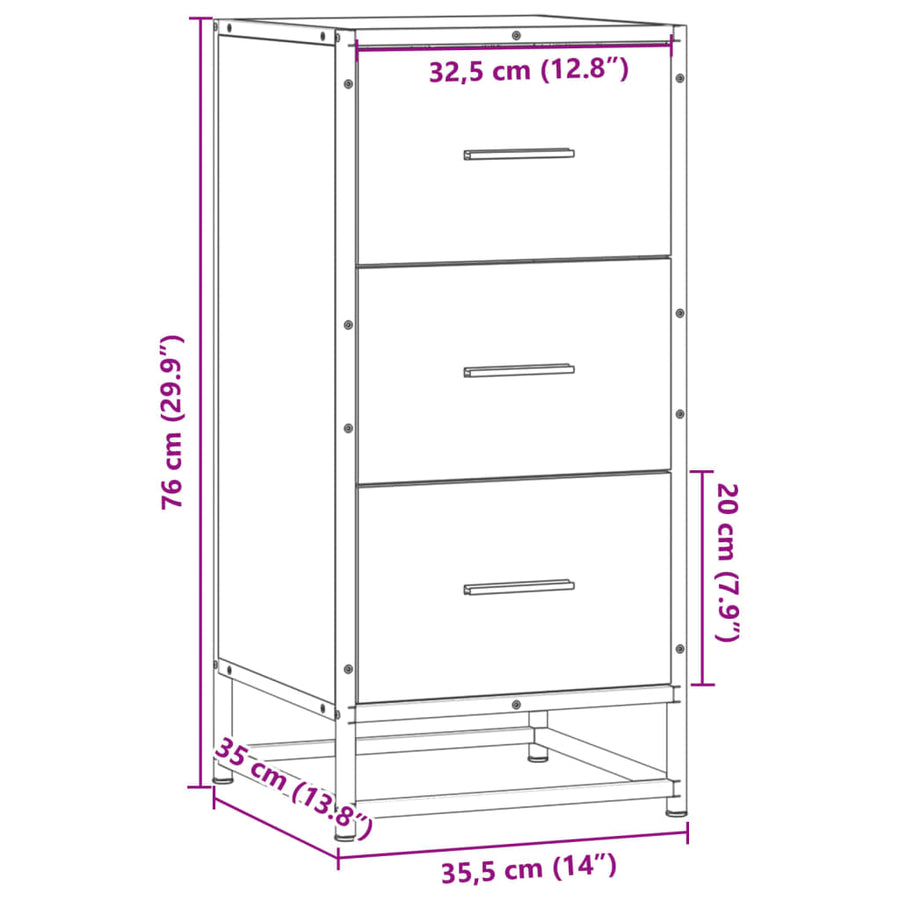 Dressoir 35,5x35x76 cm bewerkt hout en metaal grijs sonoma
