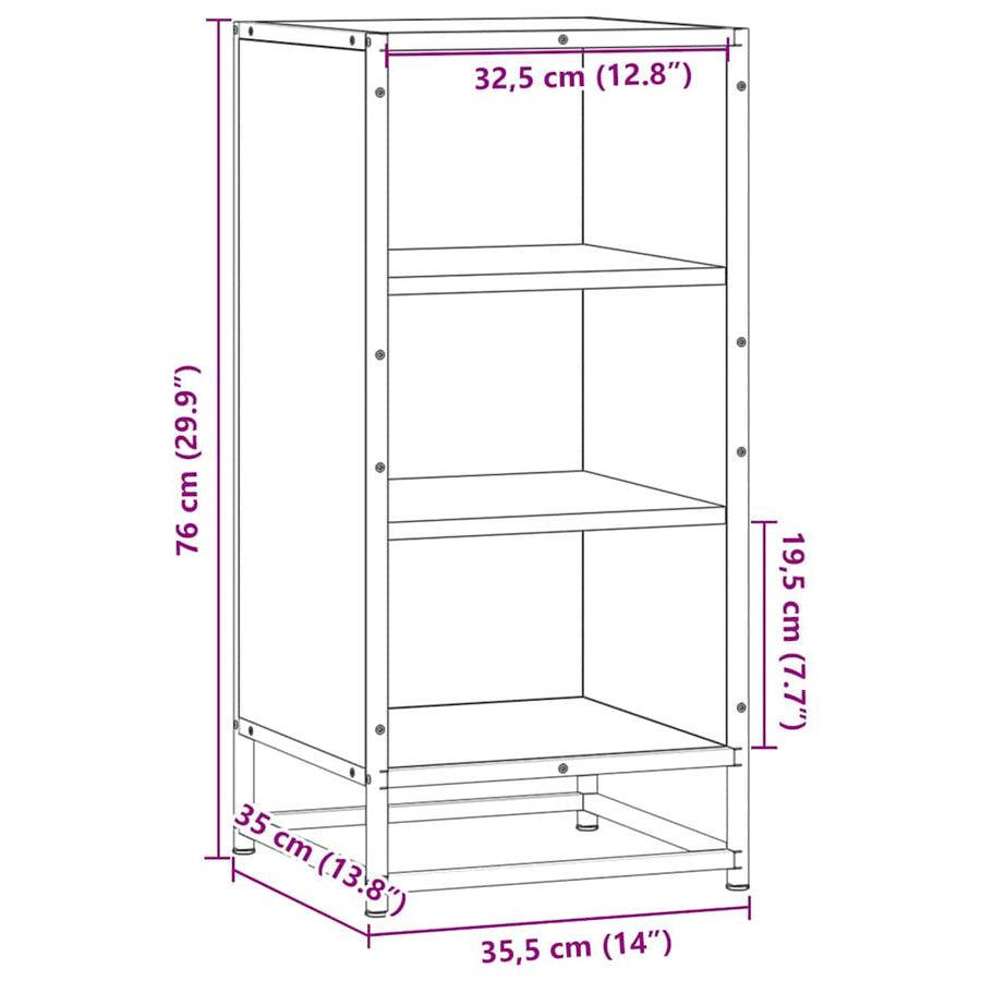 Dressoir 35,5x35x76 cm bewerkt hout en metaal gerookt eiken