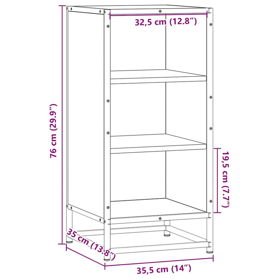 Dressoir 35,5x35x76 cm bewerkt hout en metaal bruin eikenkleur