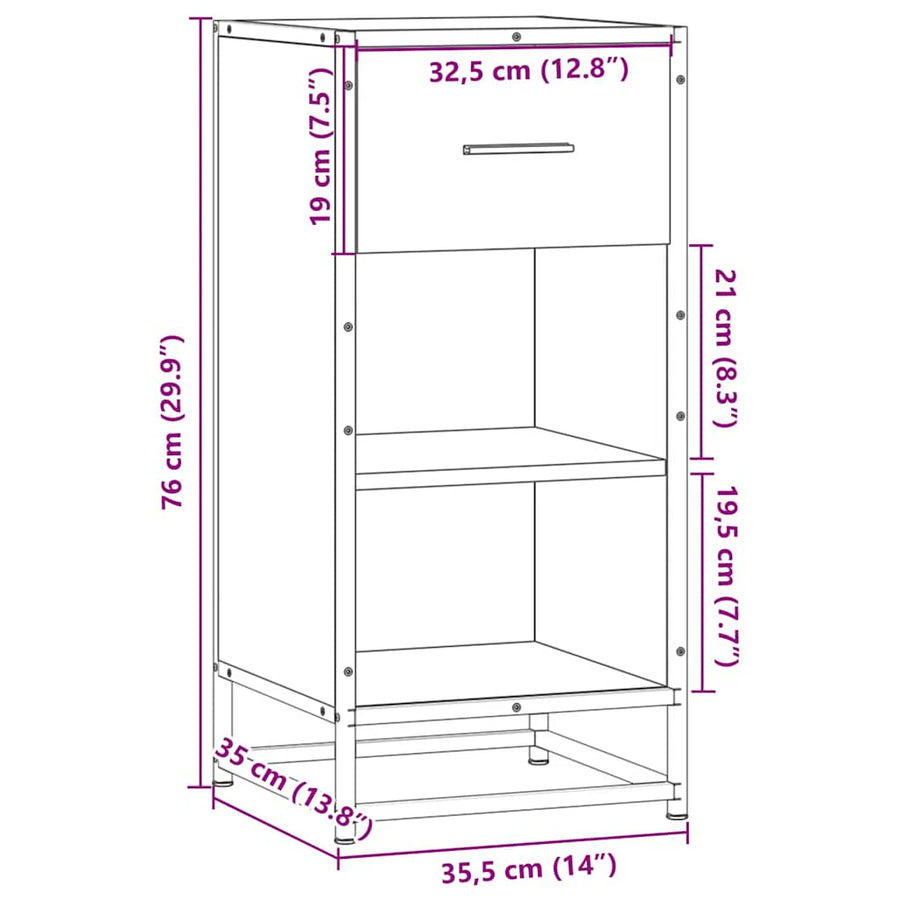 Dressoir 35,5x35x76 cm bewerkt hout en metaal sonoma eikenkleur