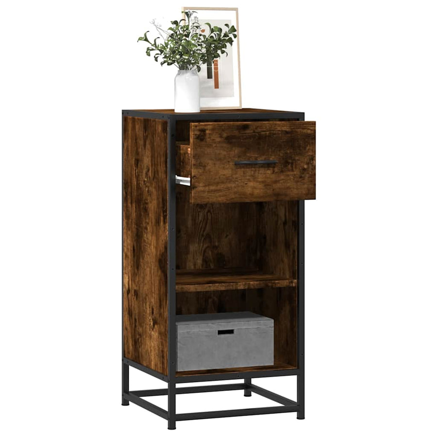 Dressoir 35,5x35x76 cm bewerkt hout en metaal gerookt eiken