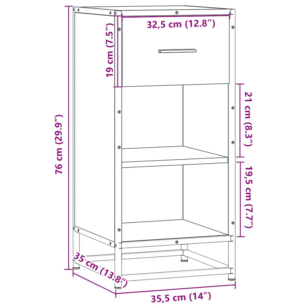 Dressoir 35,5x35x76 cm bewerkt hout en metaal grijs sonoma