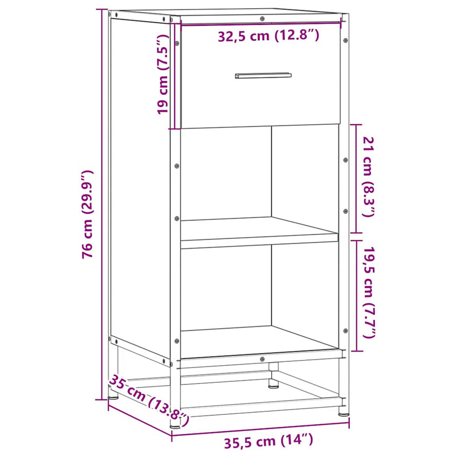 Dressoir 35,5x35x76 cm bewerkt hout en metaal bruin eikenkleur