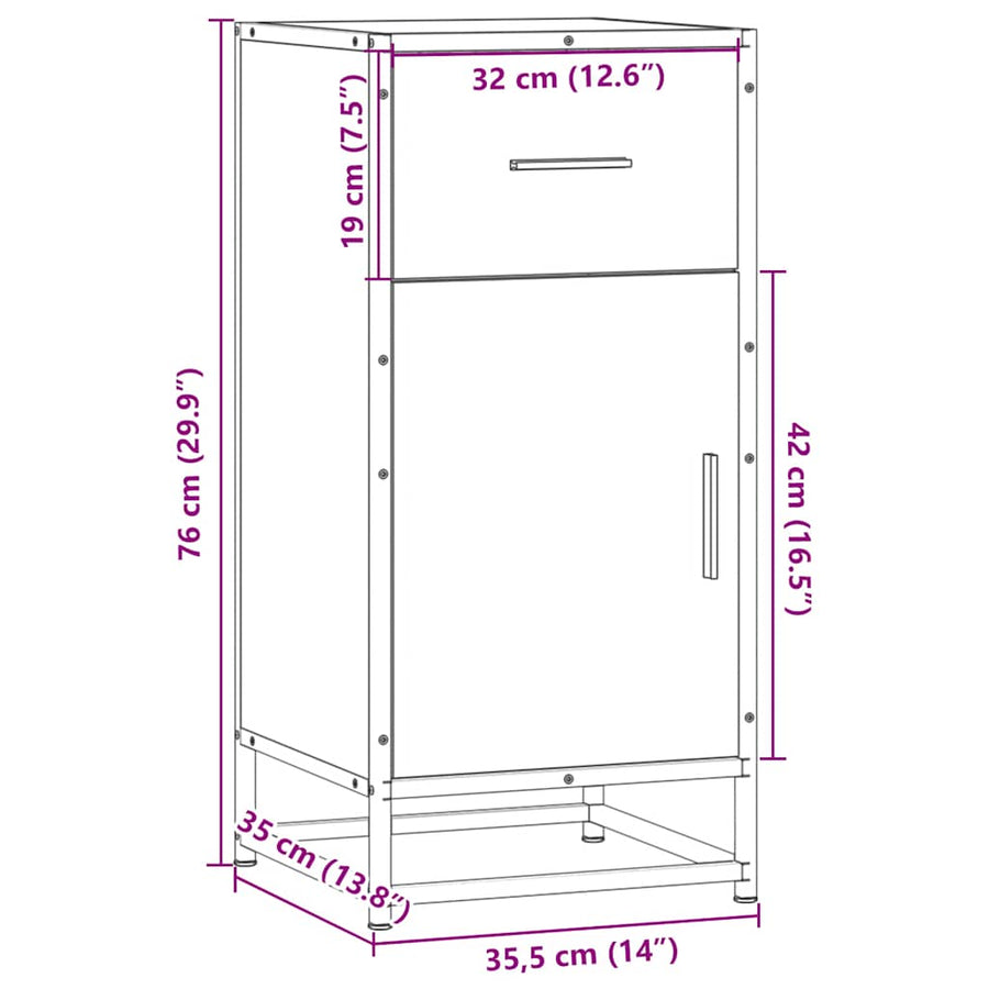 Dressoir 35,5x35x76 cm bewerkt hout en metaal sonoma eikenkleur