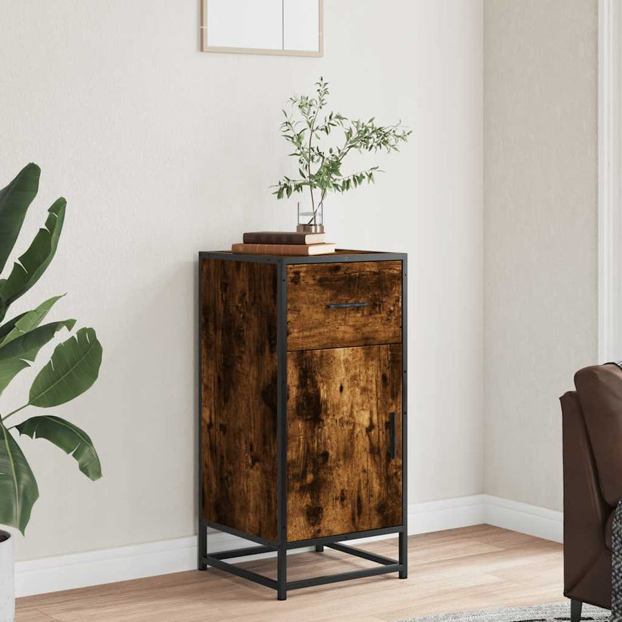 Dressoir 35,5x35x76 cm bewerkt hout en metaal gerookt eiken
