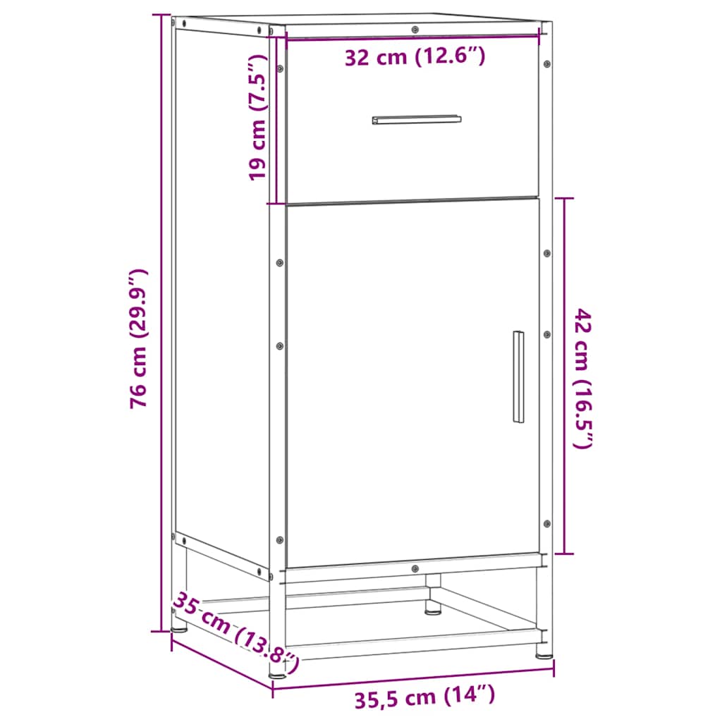 Dressoir 35,5x35x76 cm bewerkt hout en metaal gerookt eiken