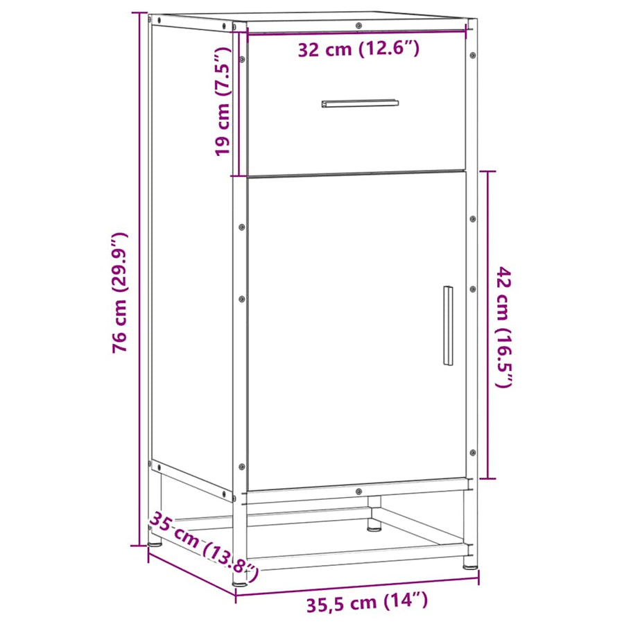 Dressoir 35,5x35x76 cm bewerkt hout en metaal gerookt eiken