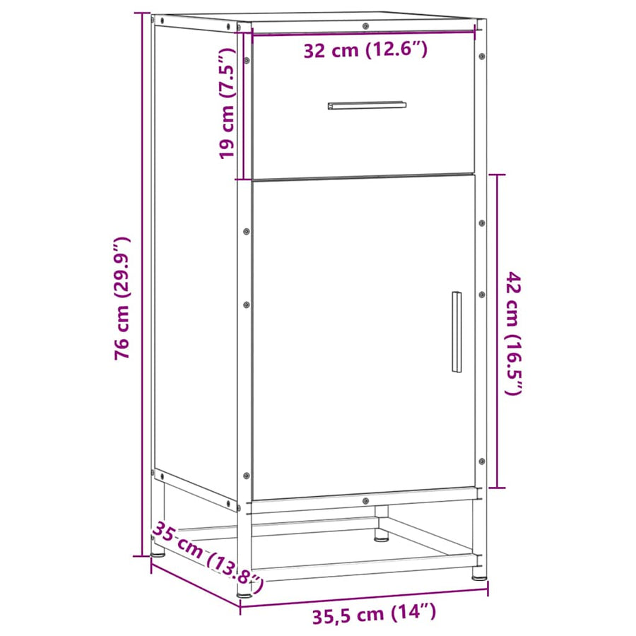 Dressoir 35,5x35x76 cm bewerkt hout en metaal grijs sonoma