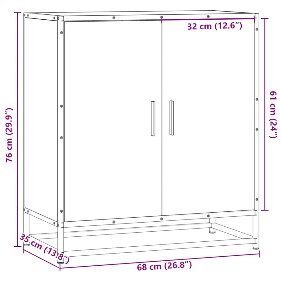 Dressoir 68x35x76 cm bewerkt hout en metaal gerookt eiken