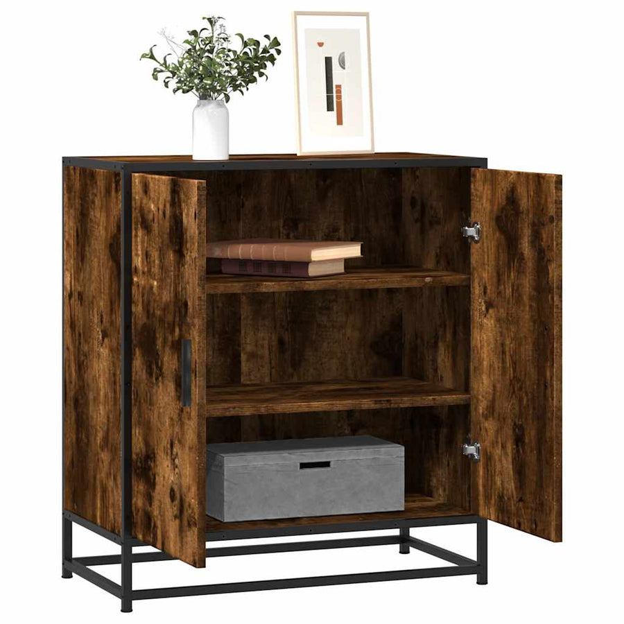 Dressoir 68x35x76 cm bewerkt hout en metaal gerookt eiken