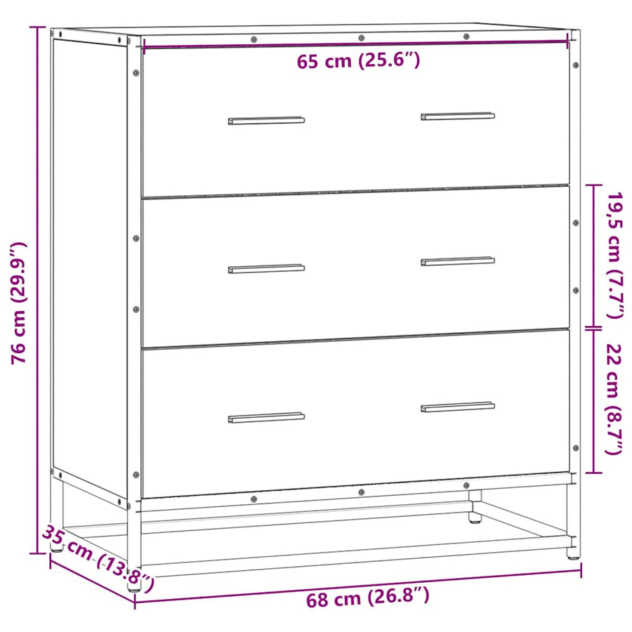 Dressoir 68x35x76 cm bewerkt hout en metaal grijs sonoma