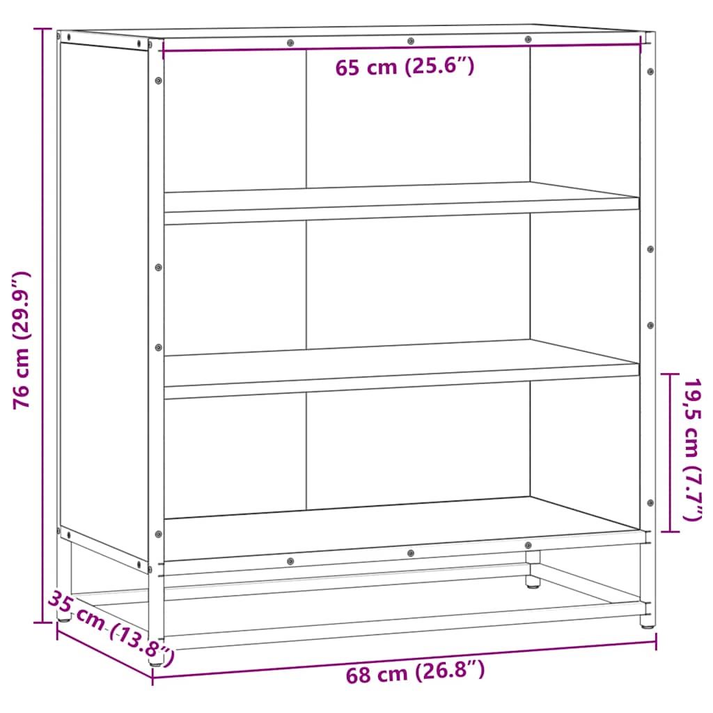 Dressoir 68x35x76 cm bewerkt hout en metaal grijs sonoma