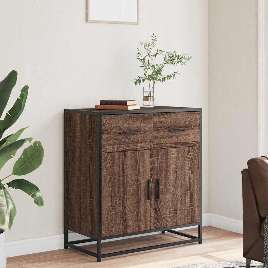 Dressoir 68x35x76 cm bewerkt hout en metaal bruin eikenkleur