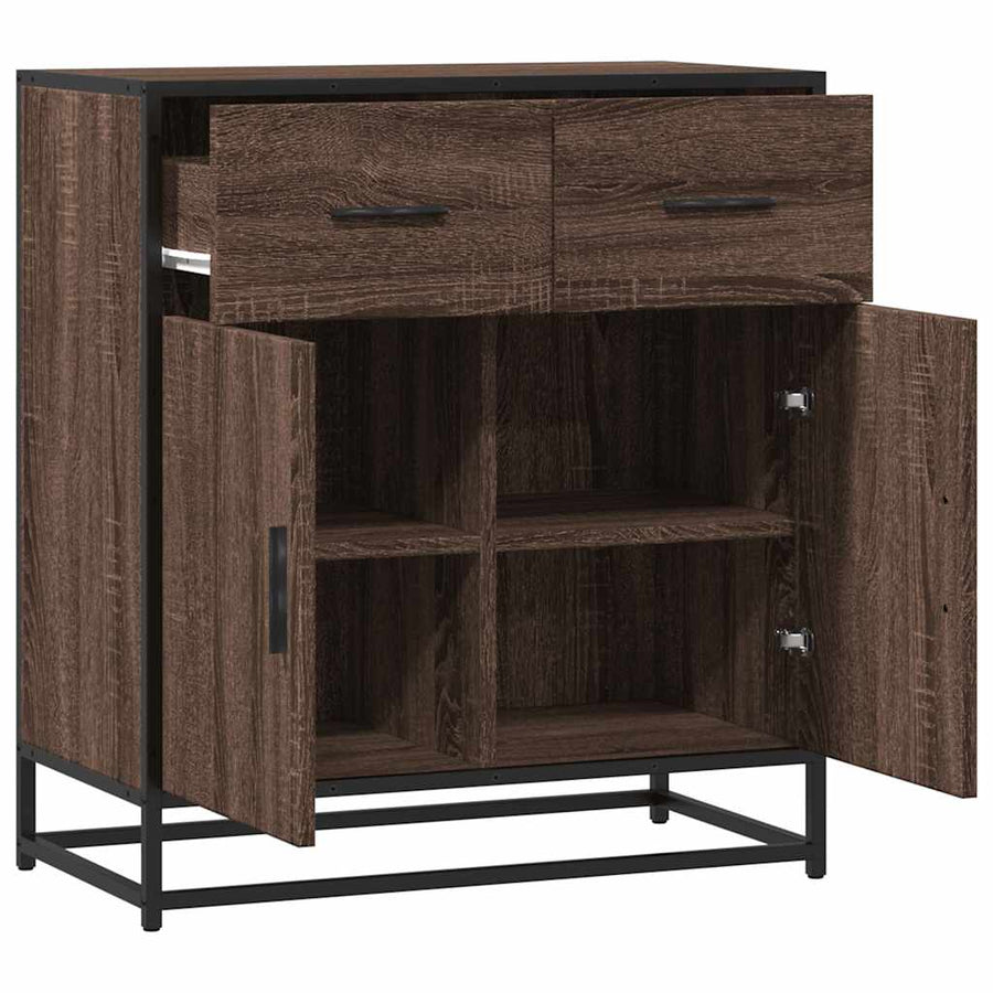 Dressoir 68x35x76 cm bewerkt hout en metaal bruin eikenkleur
