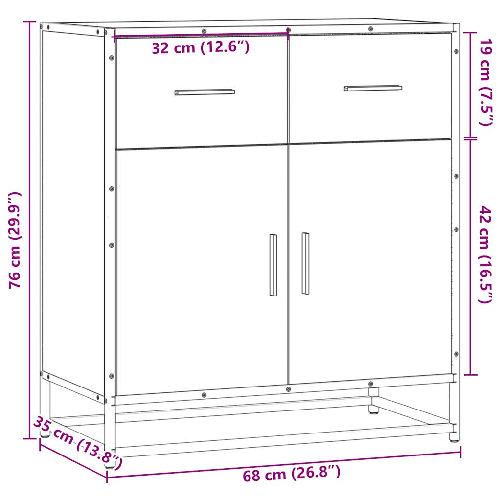 Dressoir 68x35x76 cm bewerkt hout en metaal bruin eikenkleur