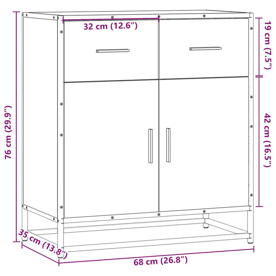 Dressoir 68x35x76 cm bewerkt hout en metaal bruin eikenkleur