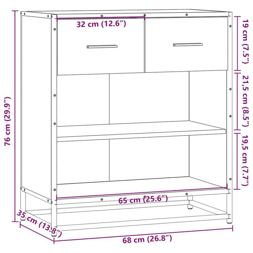Dressoir 68x35x76 cm bewerkt hout sonoma eikenkleurig