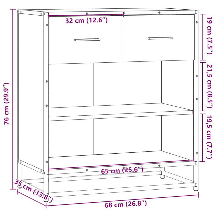 Dressoir 68x35x76 cm bewerkt hout sonoma eikenkleurig