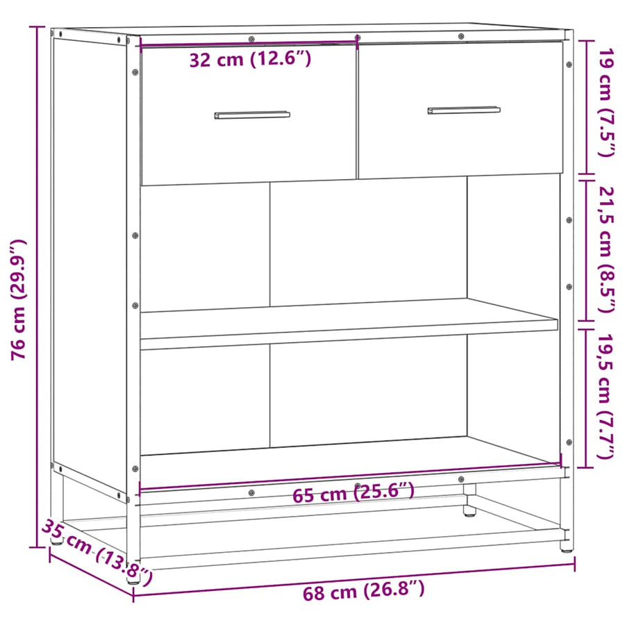 Dressoir 68x35x76 cm bewerkt hout grijs sonoma eikenkleurig