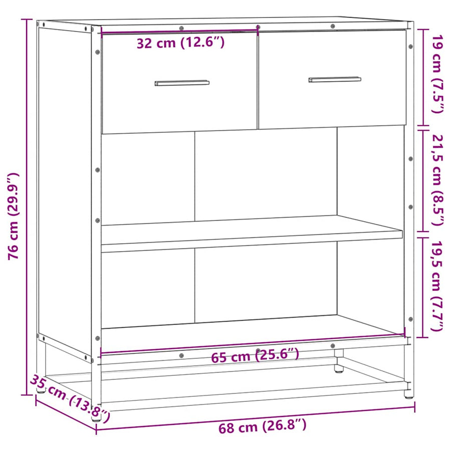Dressoir 68x35x76 cm bewerkt hout bruin eikenkleur