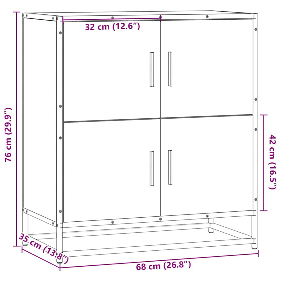 Dressoir 68x35x76 cm bewerkt hout gerookt eikenkleurig