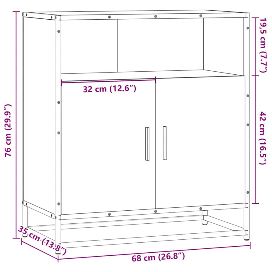 Dressoir 68x35x76 cm bewerkt hout gerookt eikenkleurig