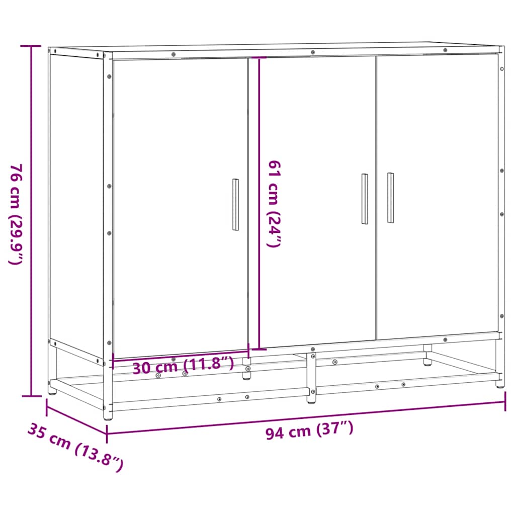 Dressoir 94x35x76 cm bewerkt hout gerookt eikenkleurig