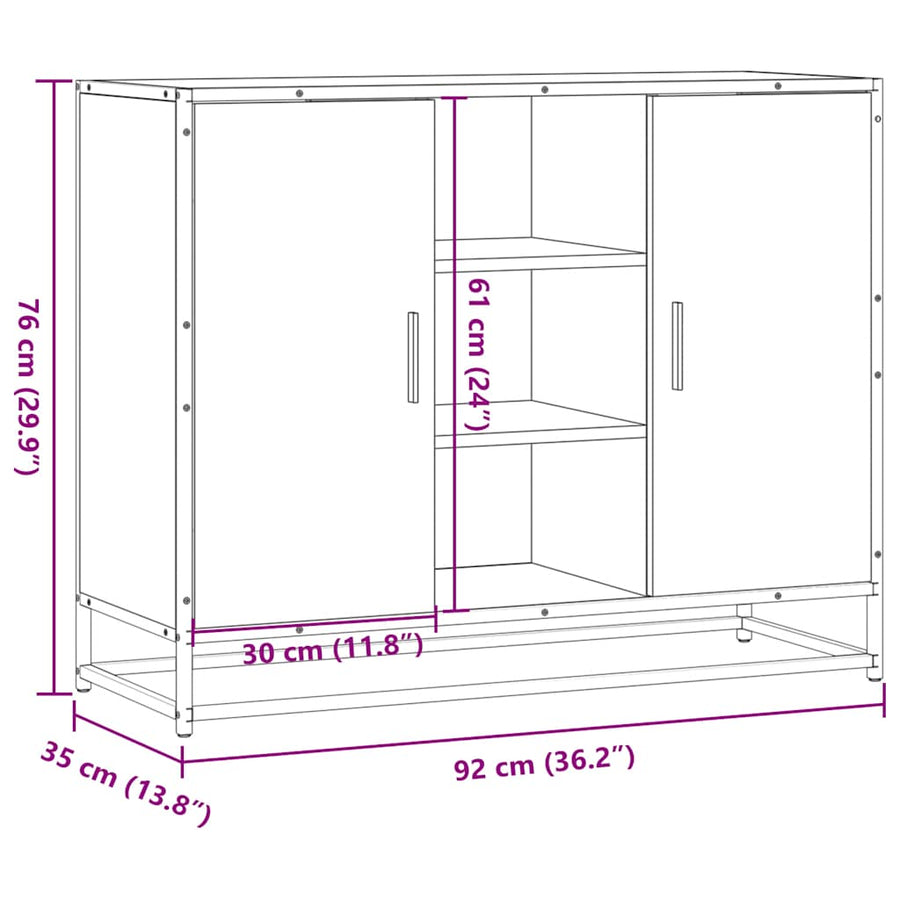 Dressoir 92x35x76 cm bewerkt hout grijs sonoma eikenkleurig