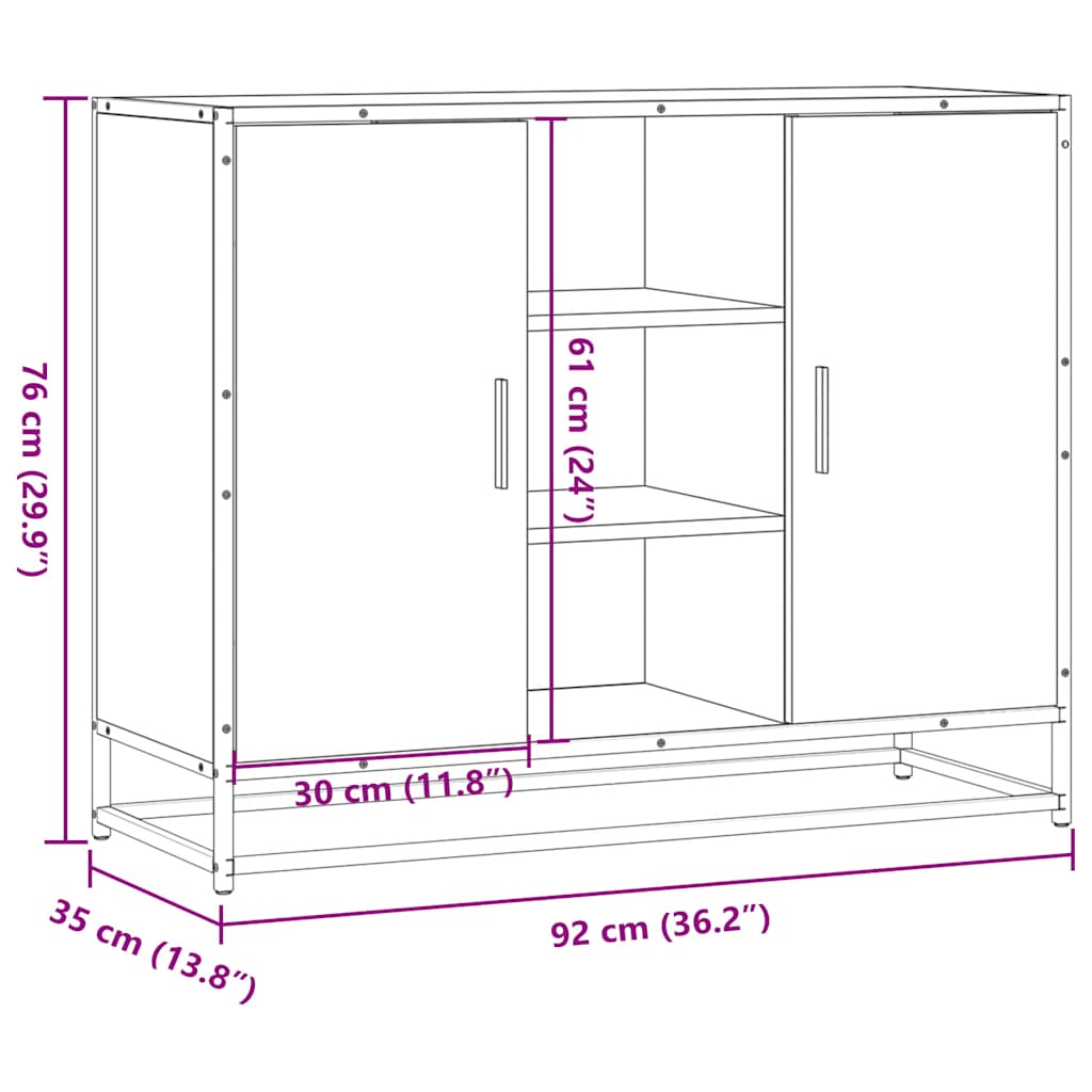 Dressoir 92x35x76 cm bewerkt hout bruin eikenkleurig