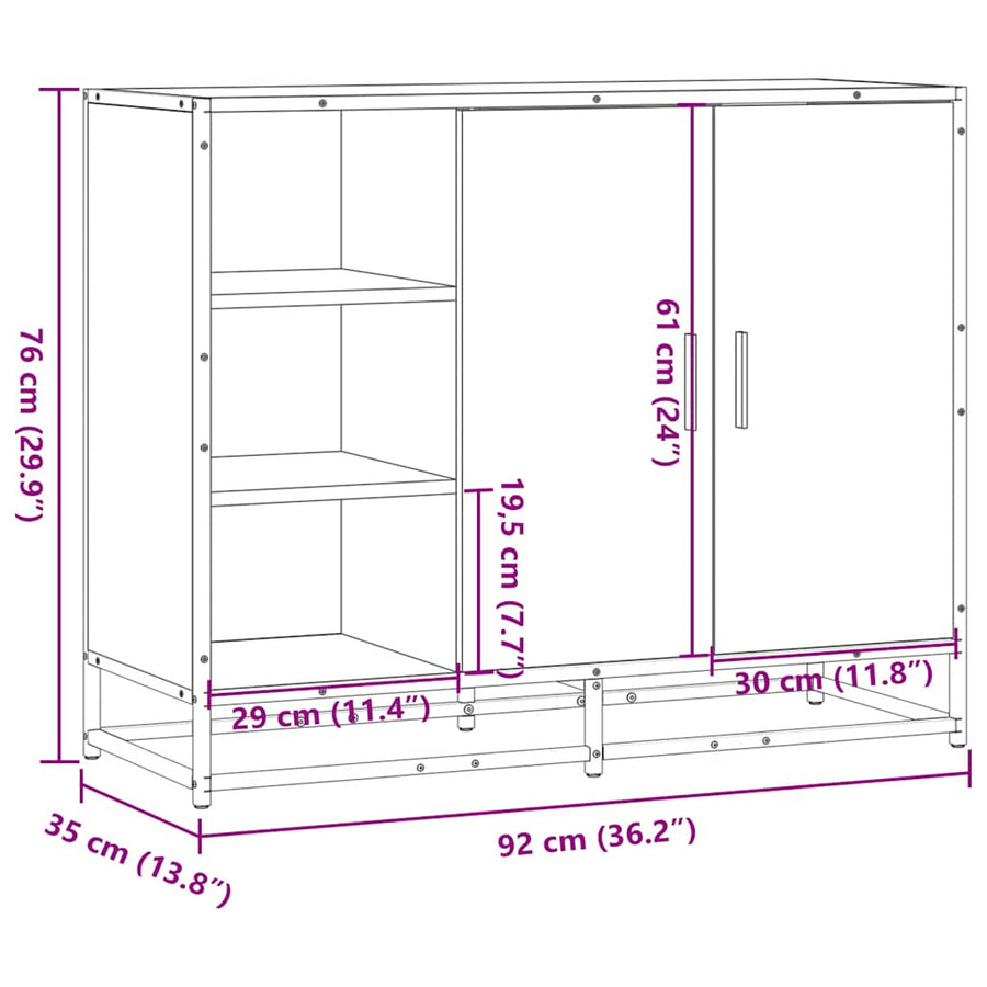 Dressoir 92x35x76 cm bewerkt hout sonoma eikenkleurig