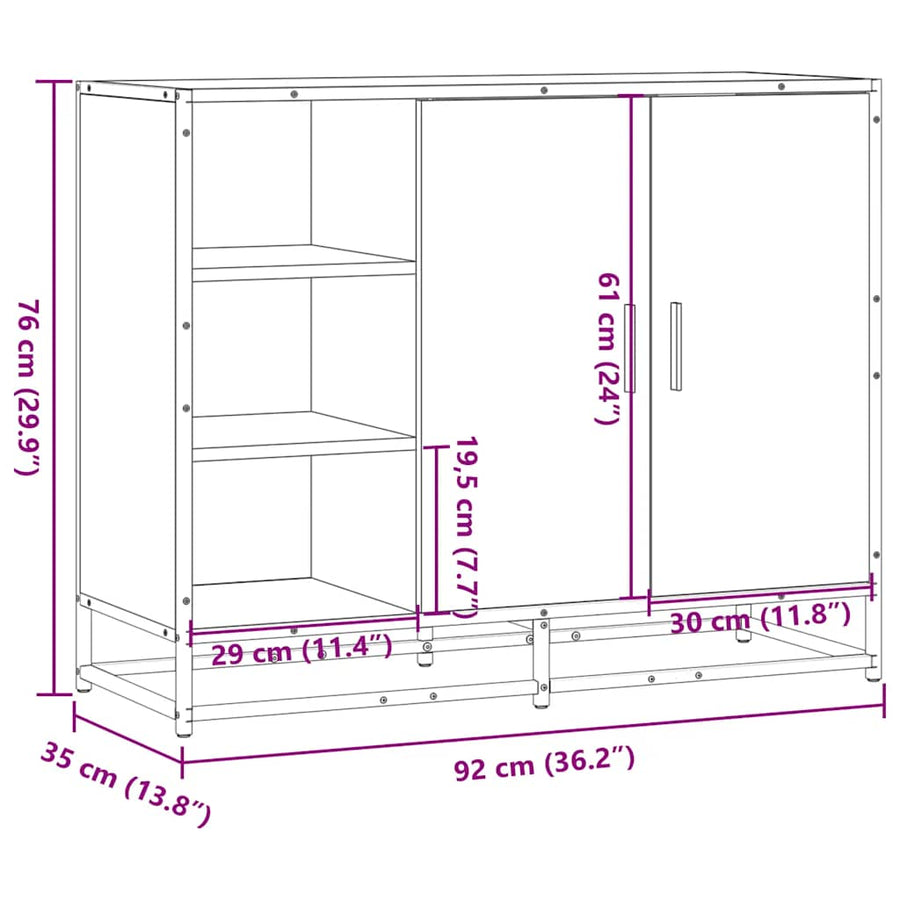 Dressoir 92x35x76 cm bewerkt hout bruin eikenkleurig