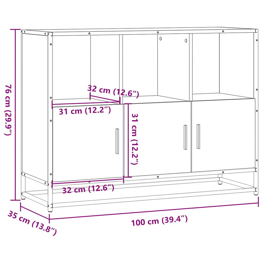 Dressoir 100x35x76 cm bewerkt hout zwart