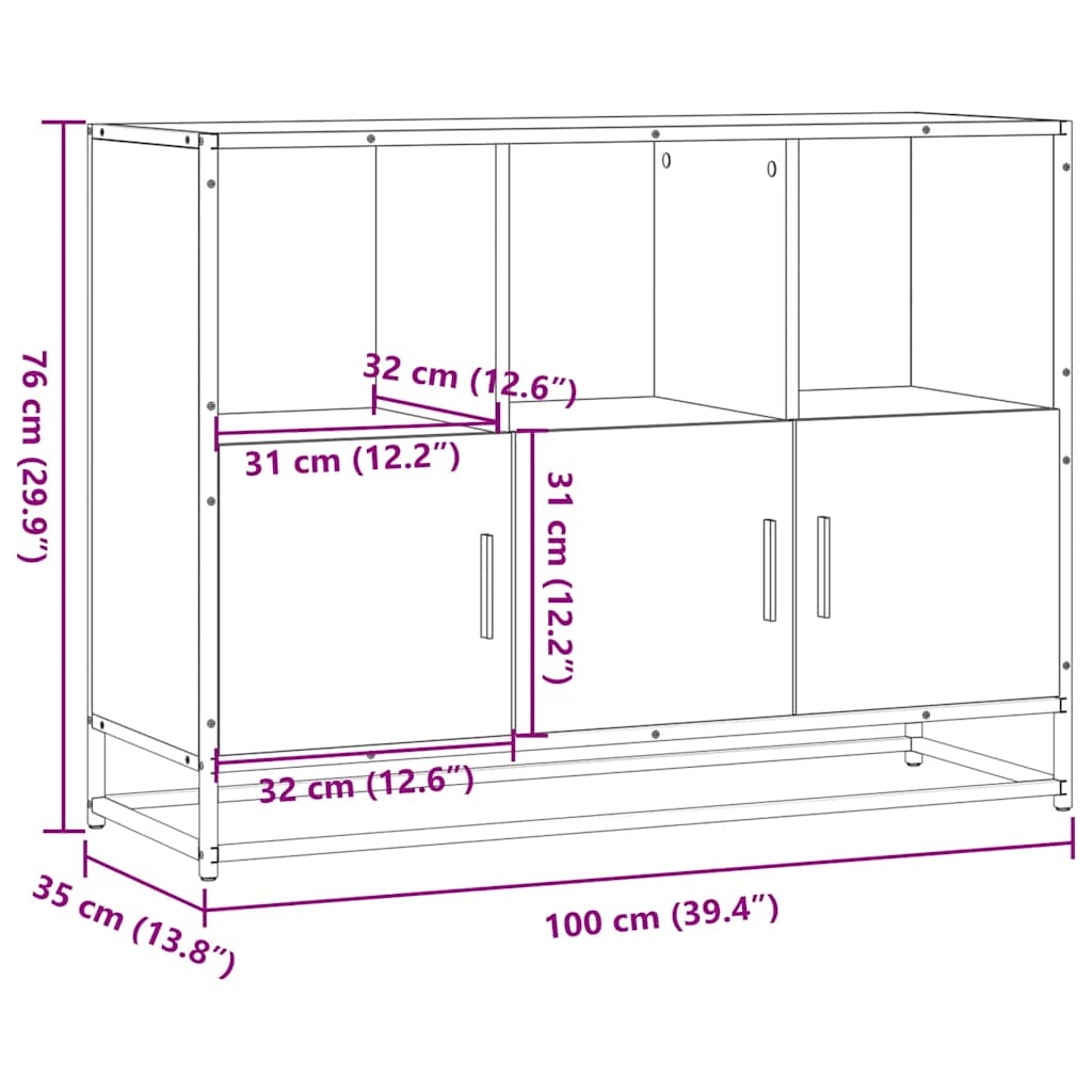 Dressoir 100x35x76 cm bewerkt hout sonoma eikenkleurig