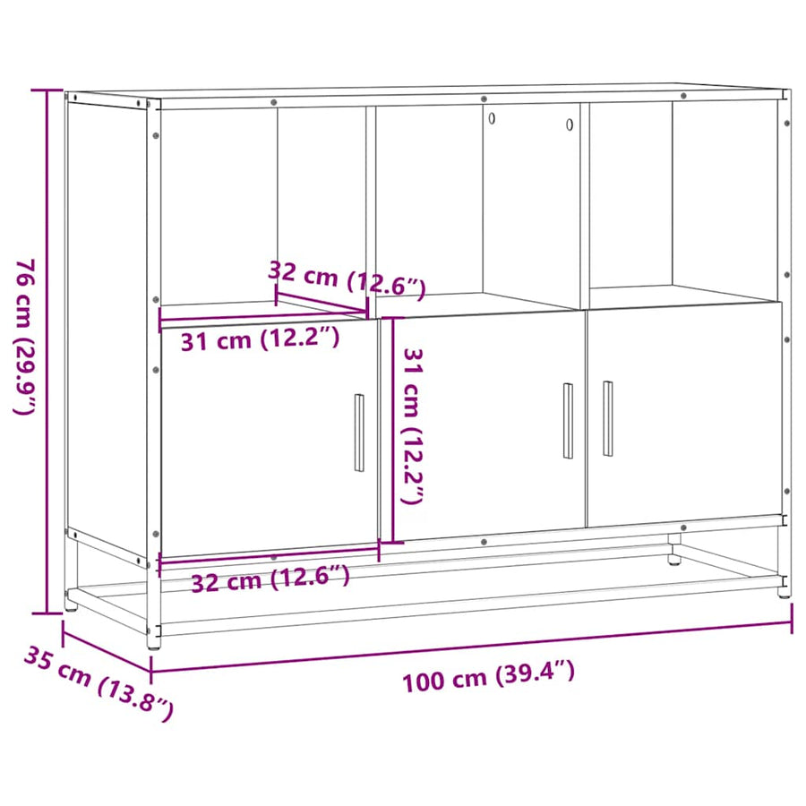 Dressoir 100x35x76 cm bewerkt hout sonoma eikenkleurig