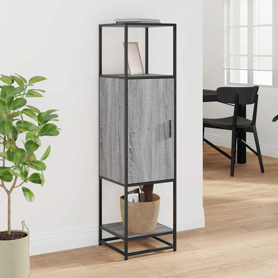 Hoge kast 35,5x35x139 cm bewerkt hout en metaal grijs sonoma