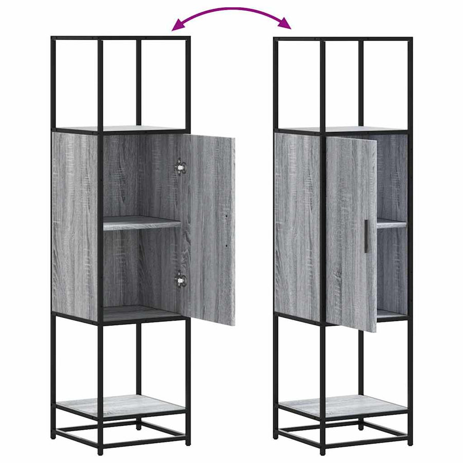 Hoge kast 35,5x35x139 cm bewerkt hout en metaal grijs sonoma