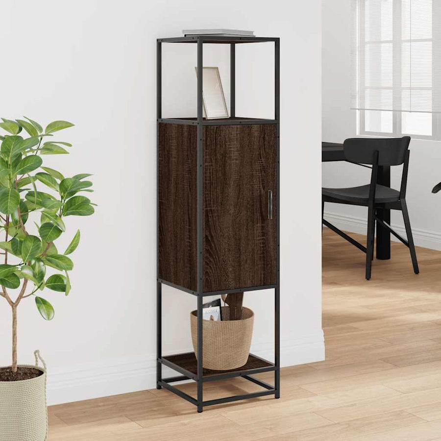 Hoge kast 35,5x35x139 cm bewerkt hout en metaal bruin eiken