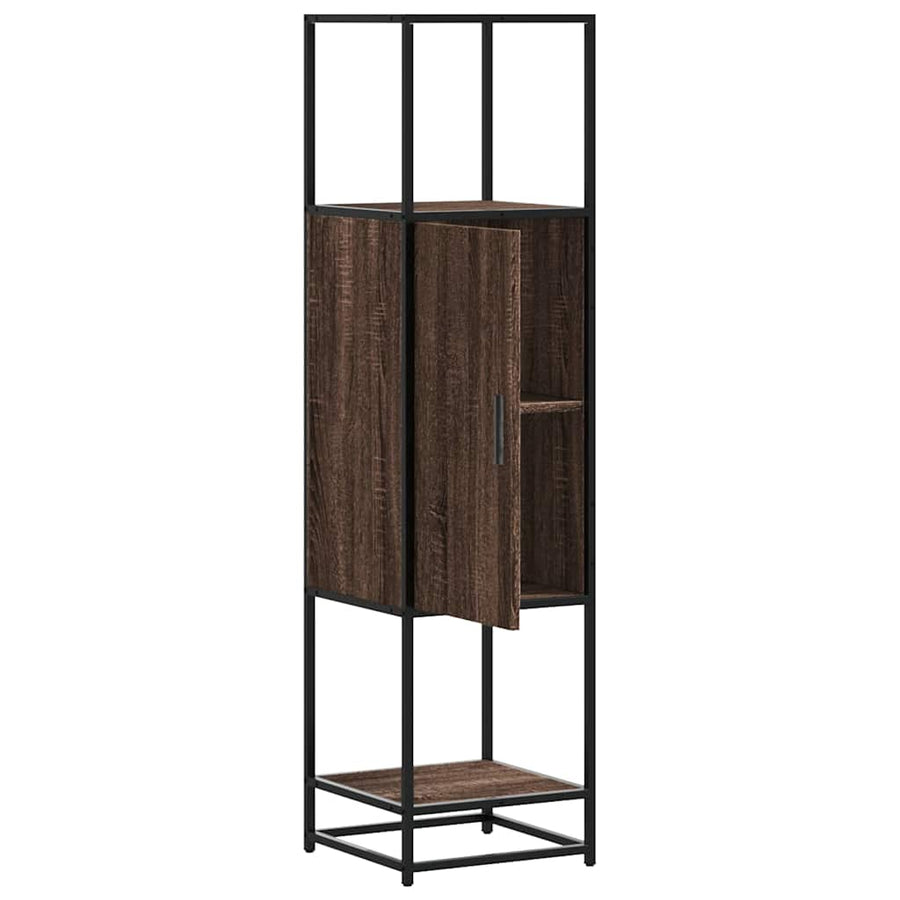 Hoge kast 35,5x35x139 cm bewerkt hout en metaal bruin eiken