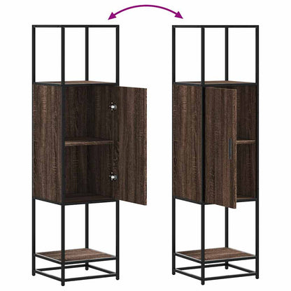 Hoge kast 35,5x35x139 cm bewerkt hout en metaal bruin eiken