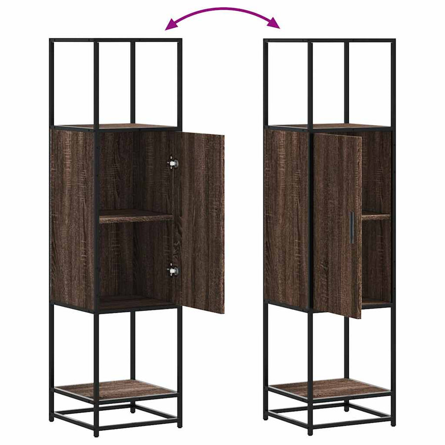 Hoge kast 35,5x35x139 cm bewerkt hout en metaal bruin eiken