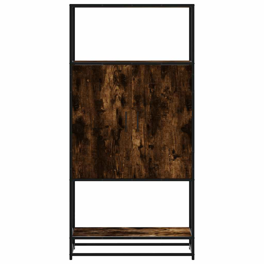 Hoge kast 68x35x139cm bewerkt hout en metaal gerookt eikenkleur