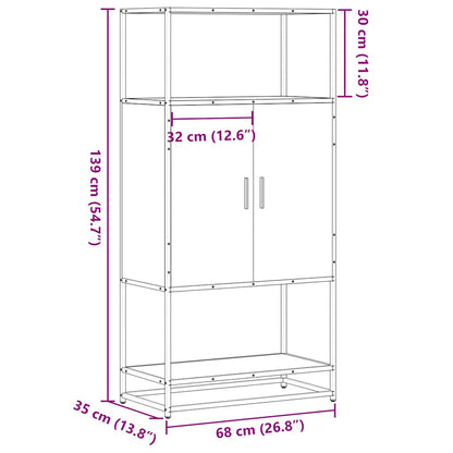 Hoge kast 68x35x139cm bewerkt hout en metaal gerookt eikenkleur