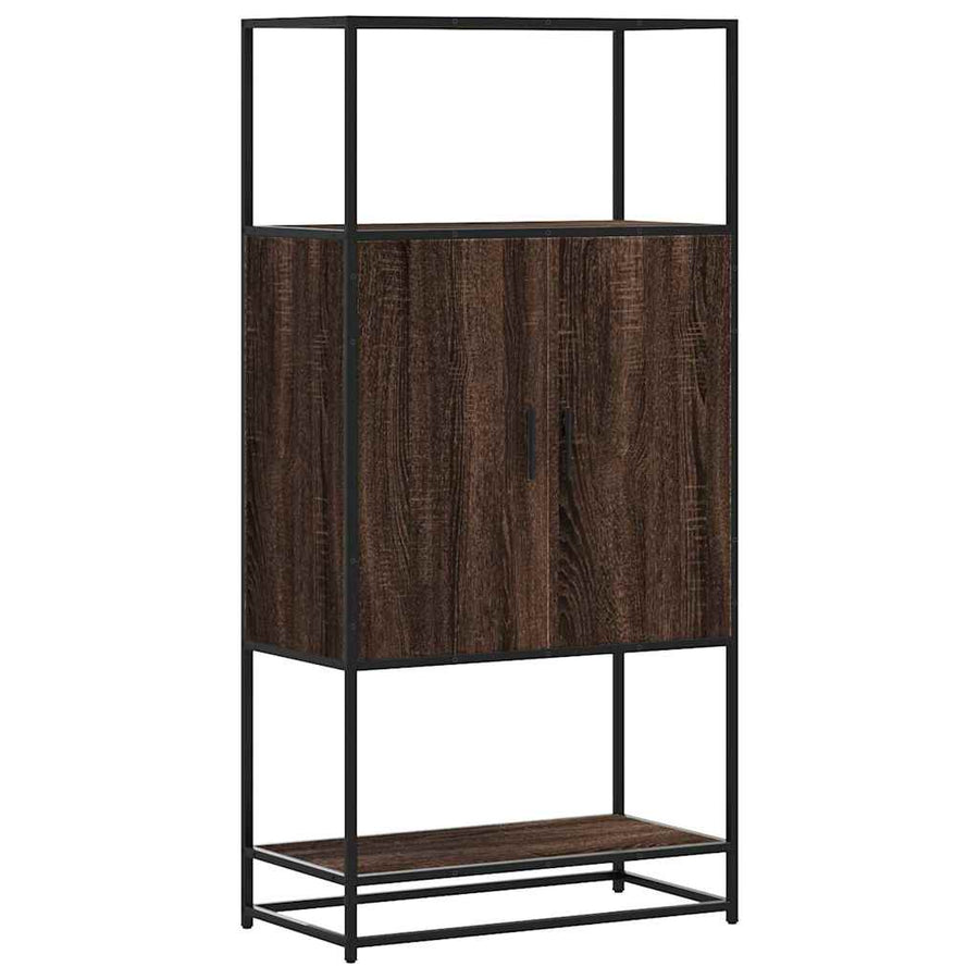 Hoge kast 68x35x139 cm bewerkt hout en metaal bruin eikenkleur