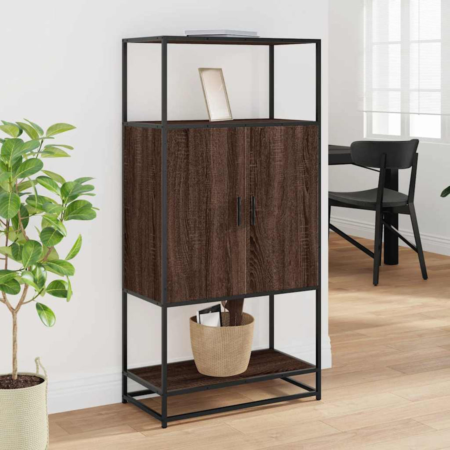 Hoge kast 68x35x139 cm bewerkt hout en metaal bruin eikenkleur