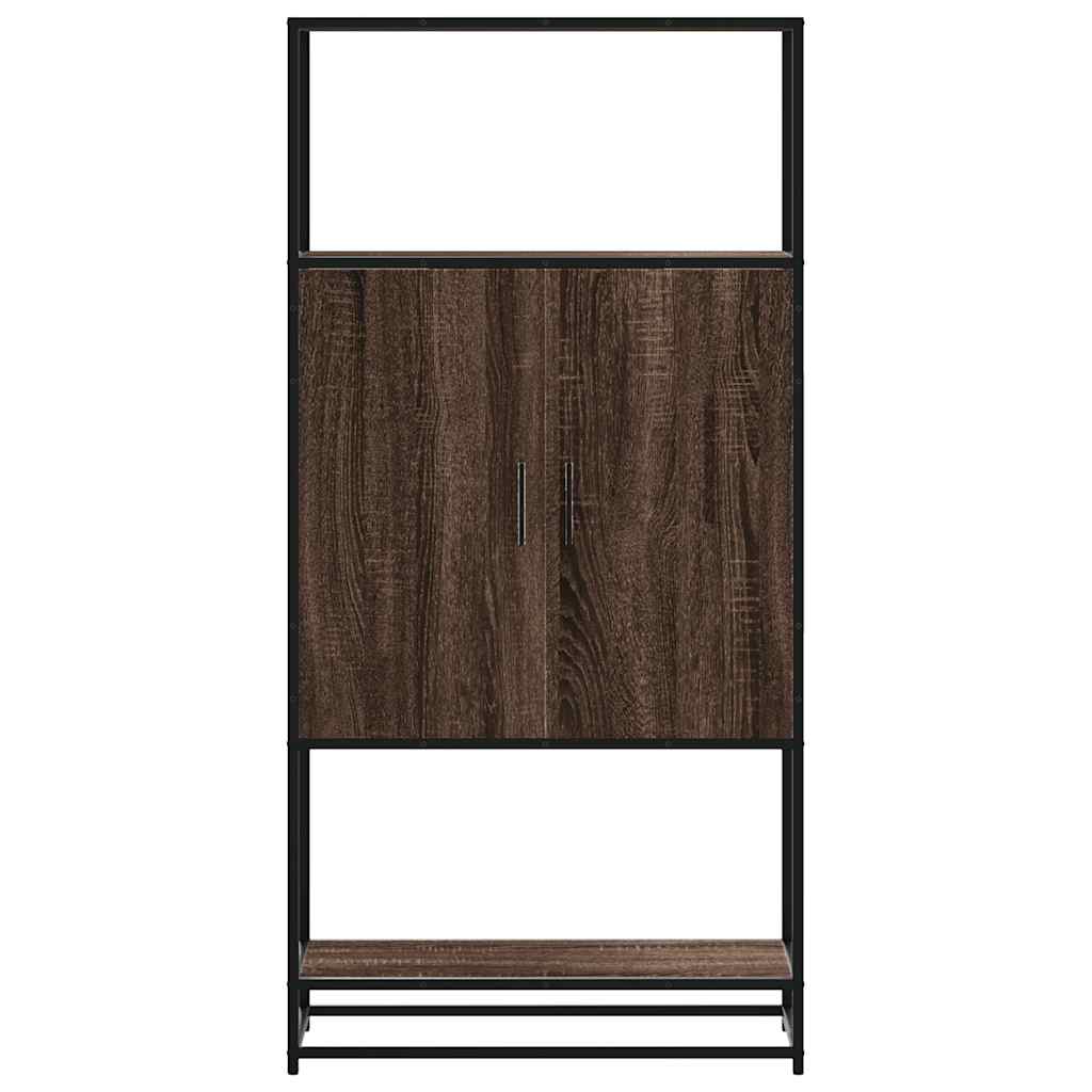 Hoge kast 68x35x139 cm bewerkt hout en metaal bruin eikenkleur