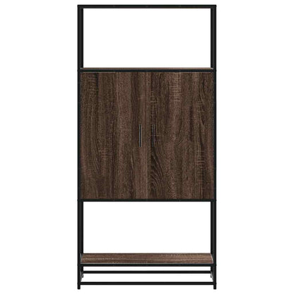 Hoge kast 68x35x139 cm bewerkt hout en metaal bruin eikenkleur