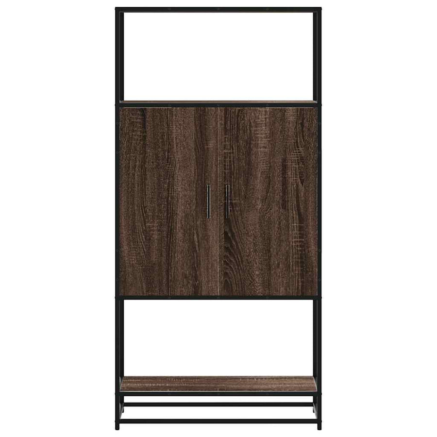 Hoge kast 68x35x139 cm bewerkt hout en metaal bruin eikenkleur