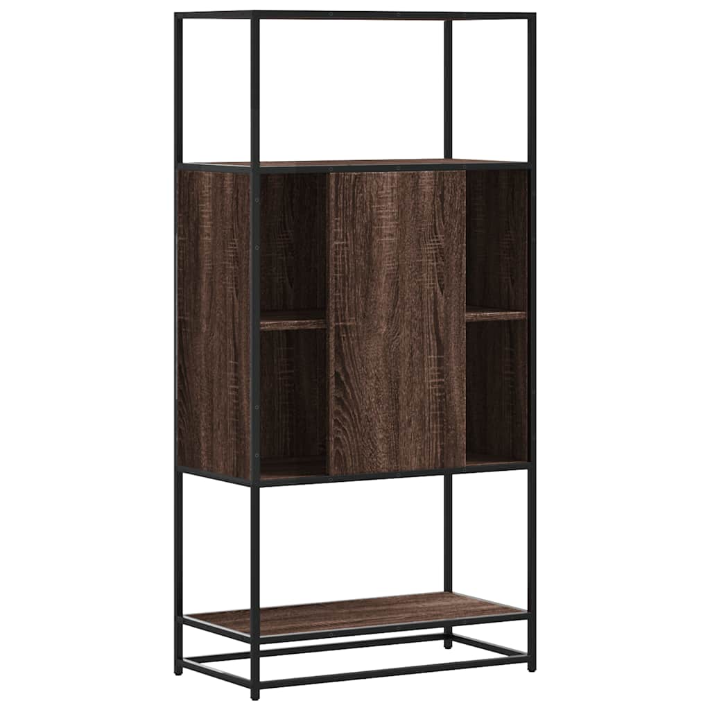 Hoge kast 68x35x139 cm bewerkt hout en metaal bruin eikenkleur