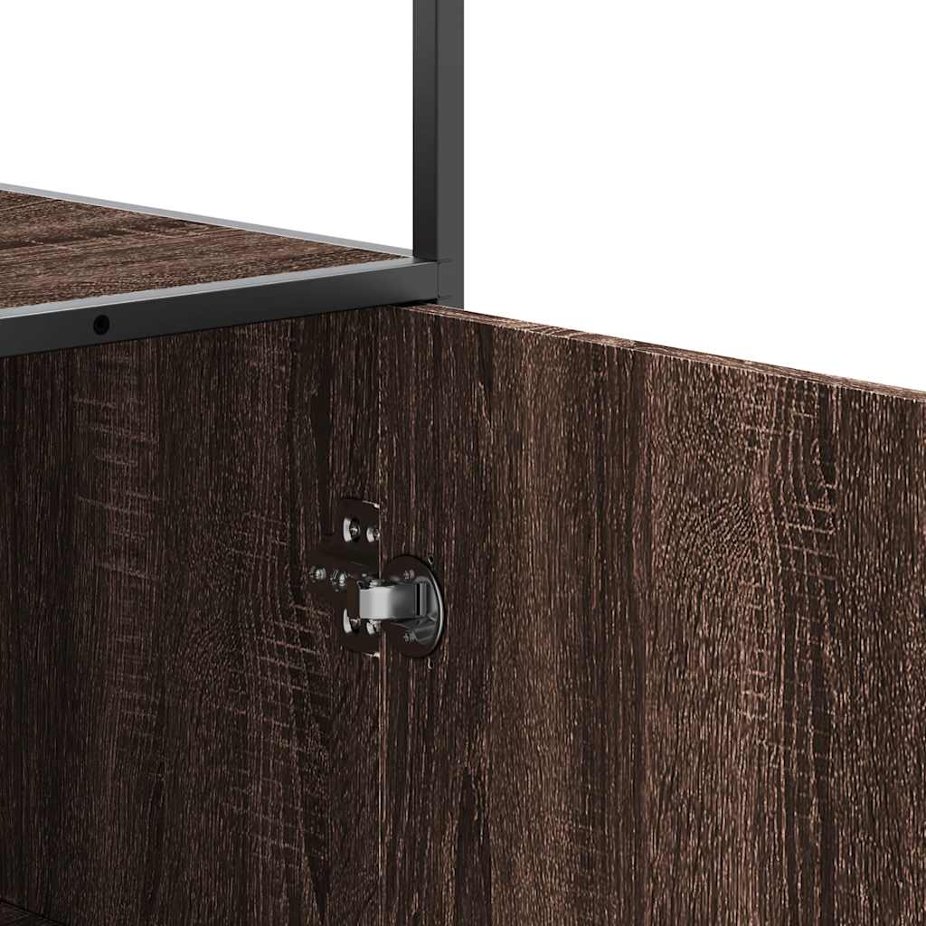 Hoge kast 68x35x139 cm bewerkt hout en metaal bruin eikenkleur